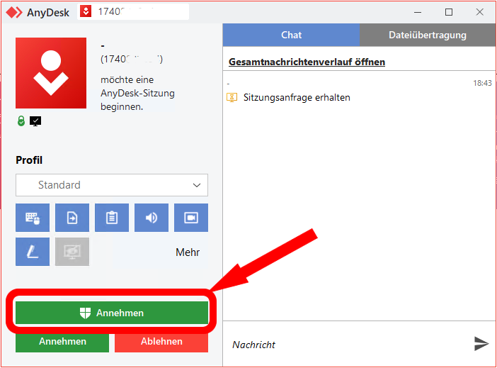 AnyDesk Verbindung annehmen
